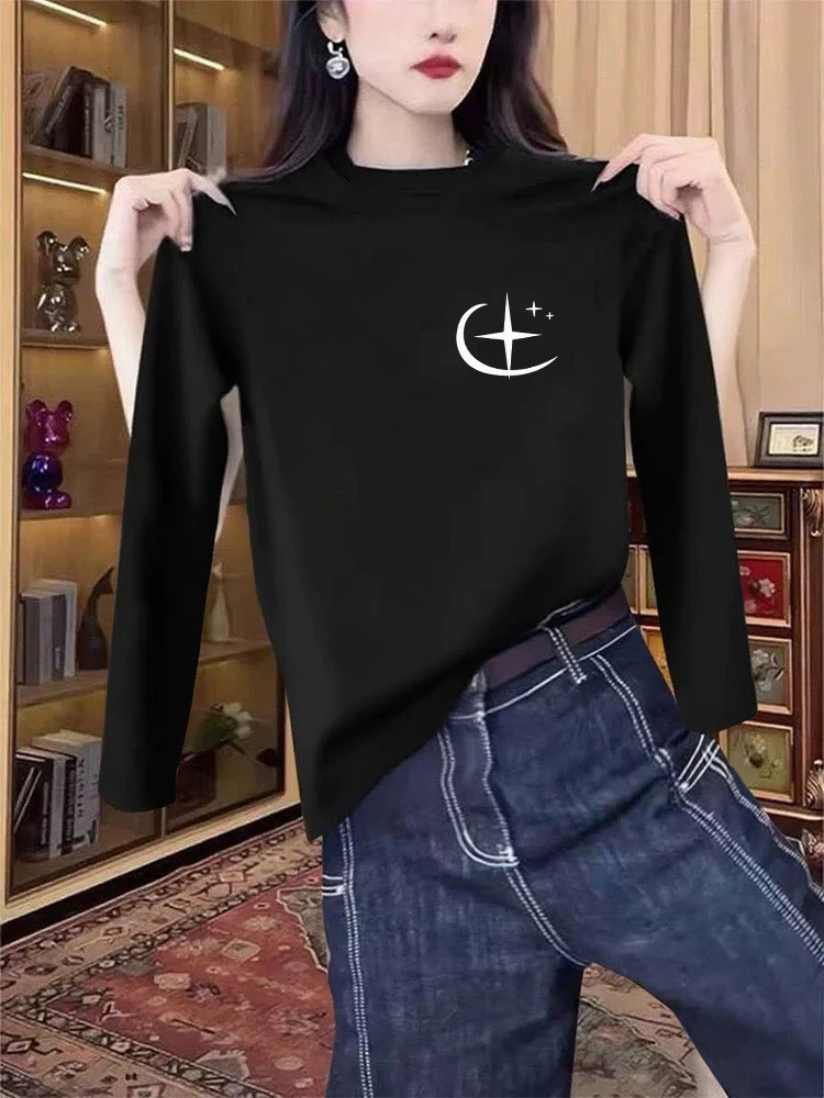 美式辣妹秋冬春季新款正肩显瘦内搭长袖打底t恤女慵懒风圆领上衣