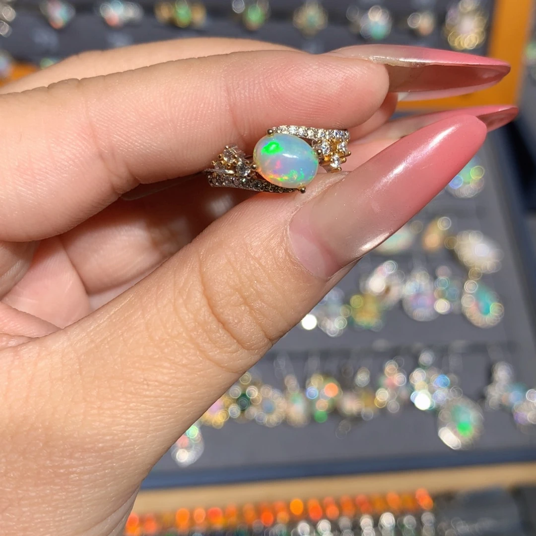 银S925镶嵌欧泊欧泊戒指l