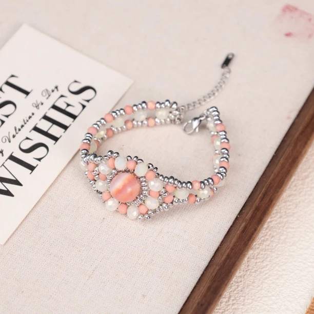 合金手链 LZ3285-1橙色奶油白粉色菱形小米珠手表法秀款琉璃手链