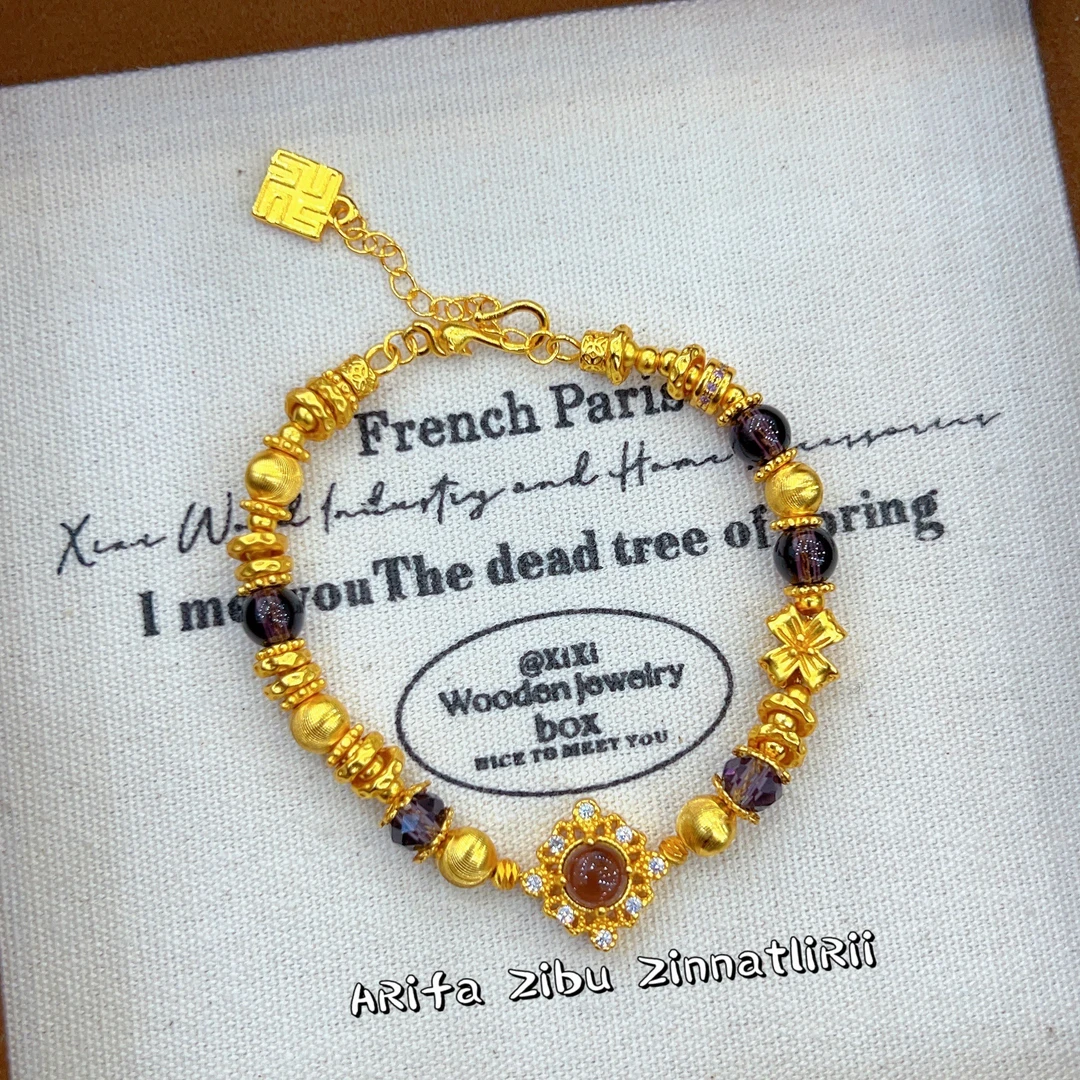 铜合金手链 阿热发新款时尚百搭个性古法手链轻奢气质金色复古