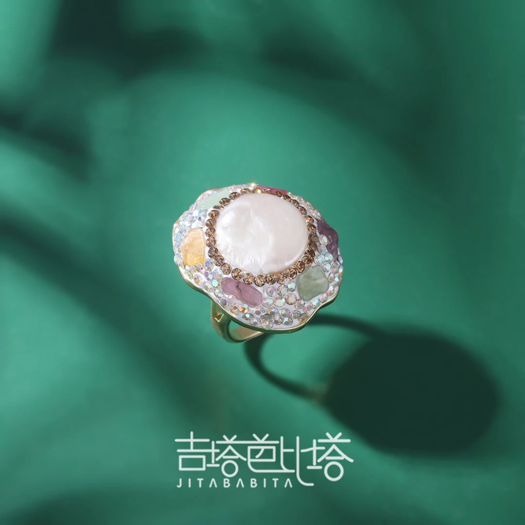 铜合金戒指 彩色圆形天然巴洛克白色戒指 JT-1014