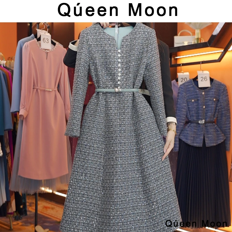 编码45【QúeenMoon】经典轻奢百搭气质连衣裙拼接长裙 (定制女装)