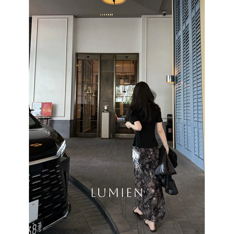 【LUMIEN】早春新款显瘦半身裙时尚腰果花图案碎花A字裙女LX5BQQ046