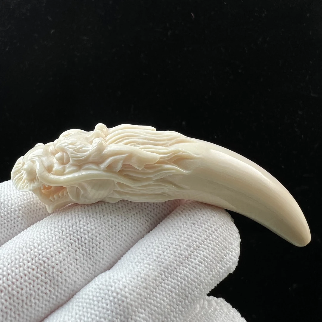 K5523天然猛犸牙雕刻 龙牙尖 17.6*76mm支持鉴定 假一罚四