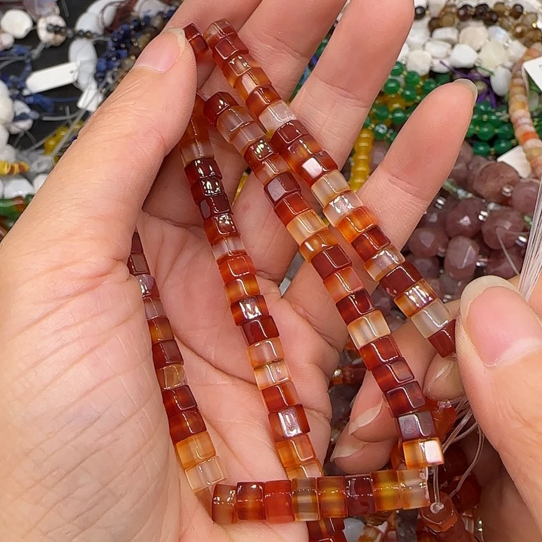 玛瑙/玉髓合金珠宝半成品切面红玛瑙剁珠5mm一条