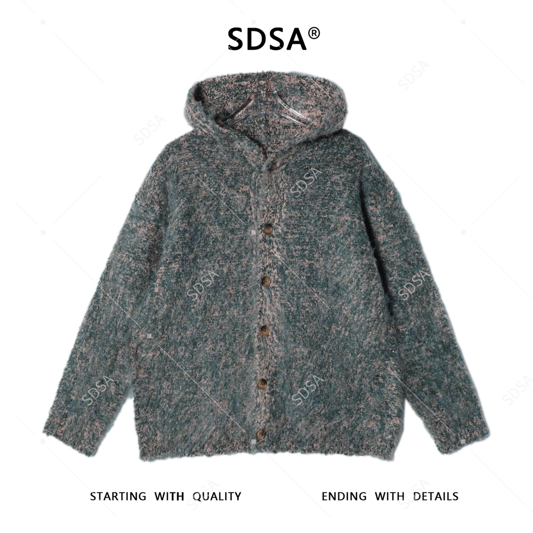 SDSA男士秋冬新款痞帅男装美式撞色纽扣连帽针织衫毛衣百搭时尚