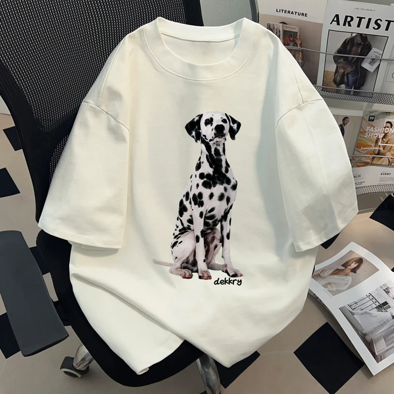 jtrt美式潮牌圆领短袖t恤男女款夏季百搭创意斑点狗宽松半袖上衣