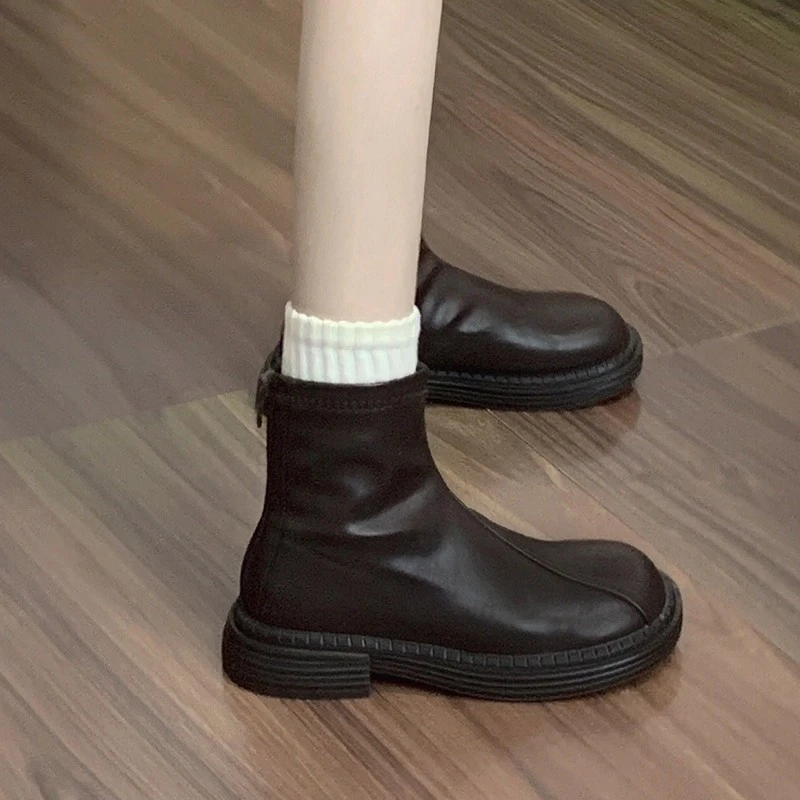 西瑞冬季新款高跟马丁靴女款复古休闲风中筒靴子时尚潮流爆款女靴