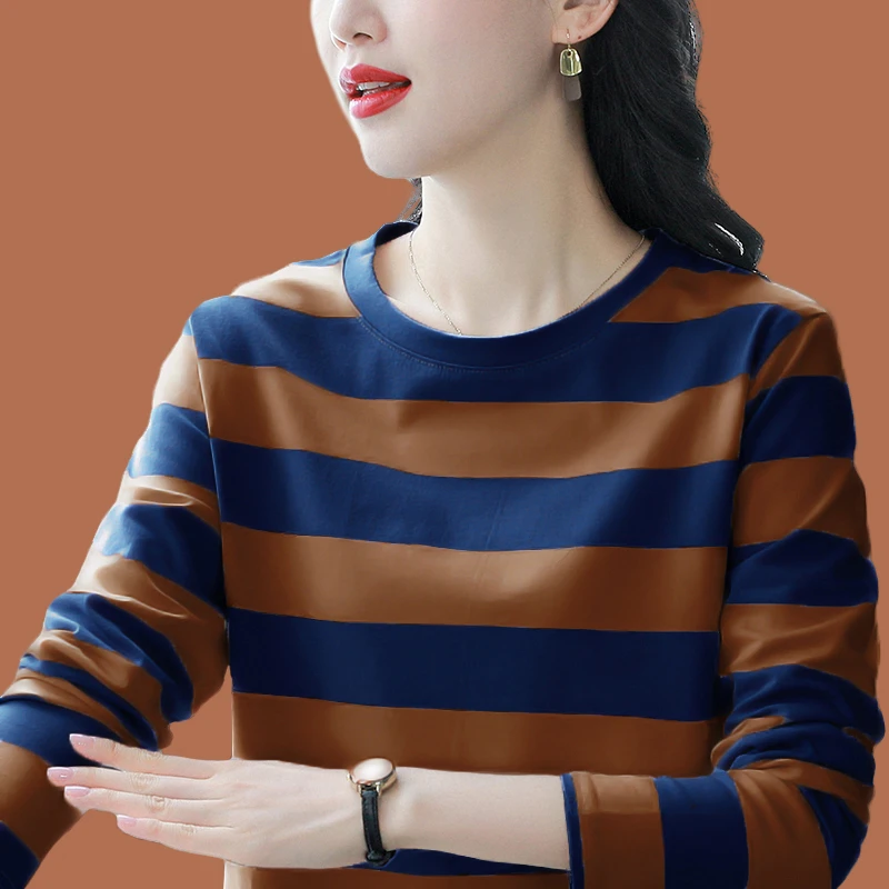 新款中老年棉衣大码宽松棉质长袖T恤女装秋衣外穿打底衫上服洋气