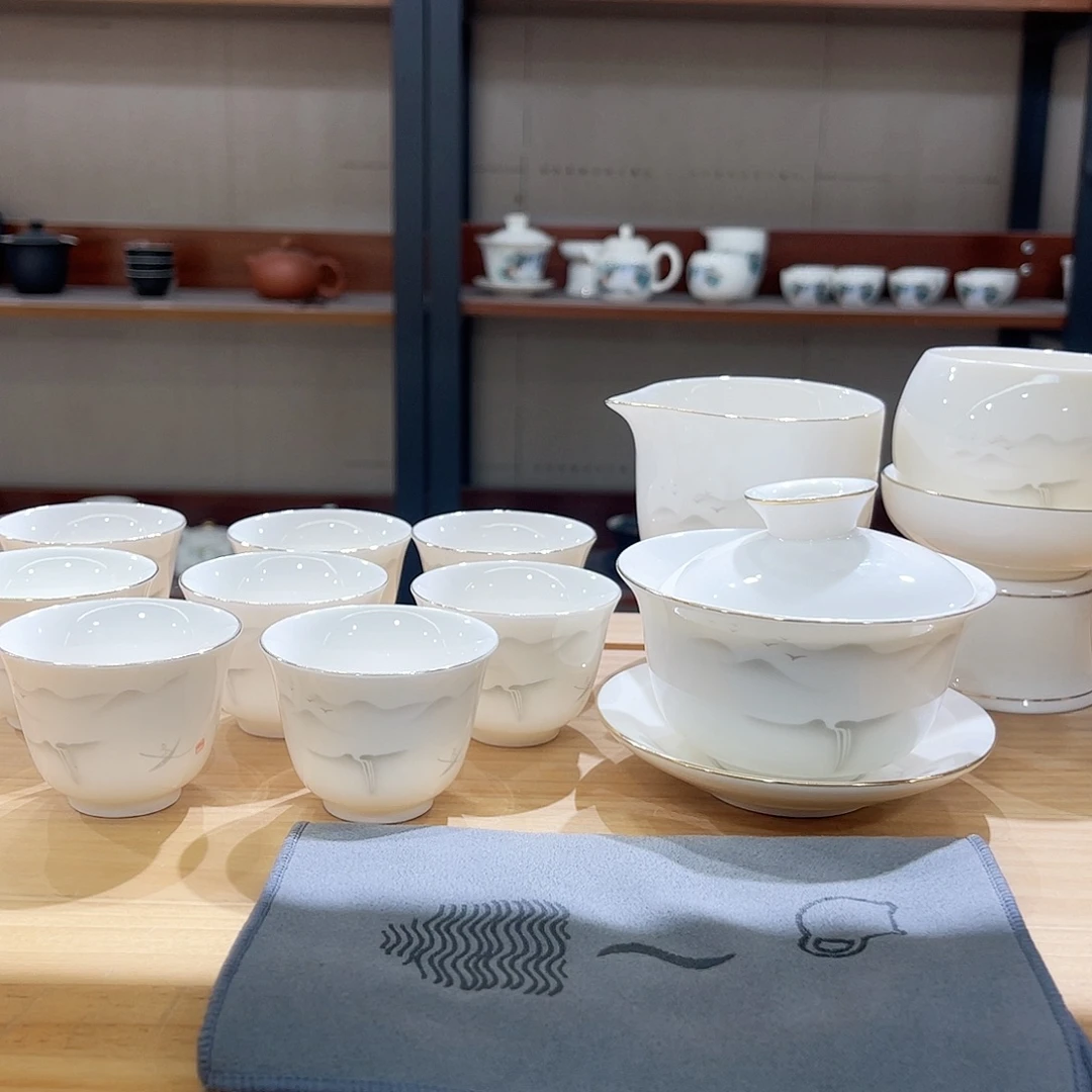 高端羊脂玉茶具套装