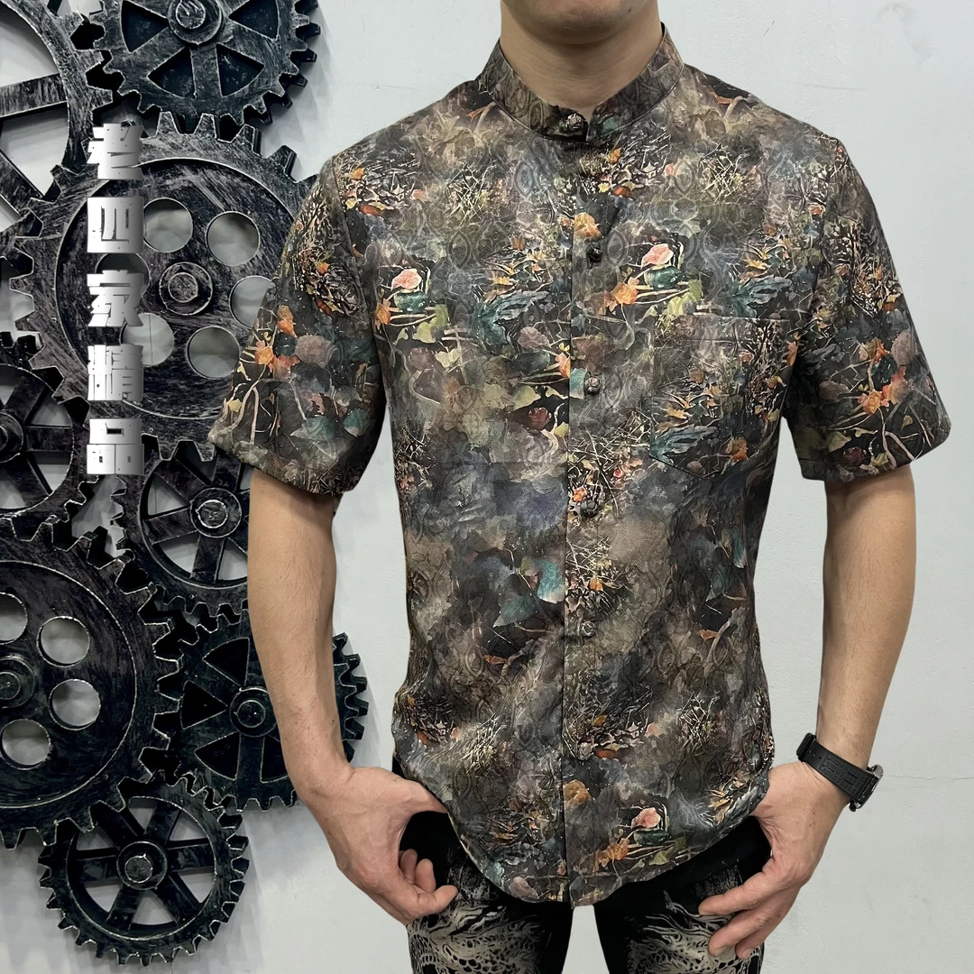 W003夏季新中式立领唐装盘扣民族风个性男装中国风复古
