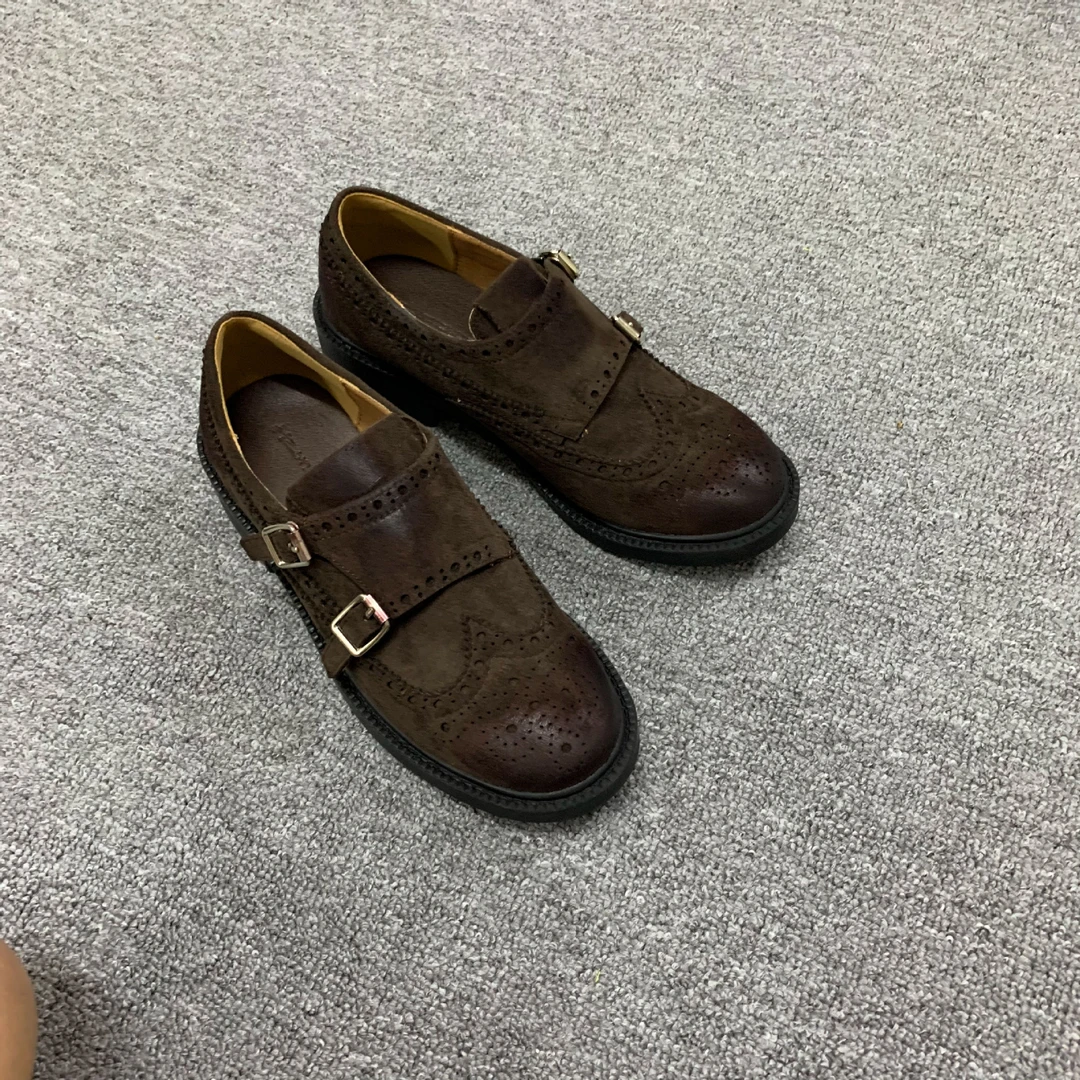 『万达撤柜』时尚百搭英伦miu雕花扣带粗跟牛津乐福鞋女小皮鞋百