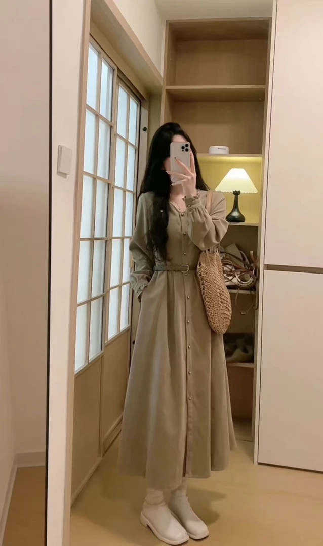 AN.XIN【热恋岛屿】精致女孩～秋冬时尚排扣减龄连衣裙1139-2