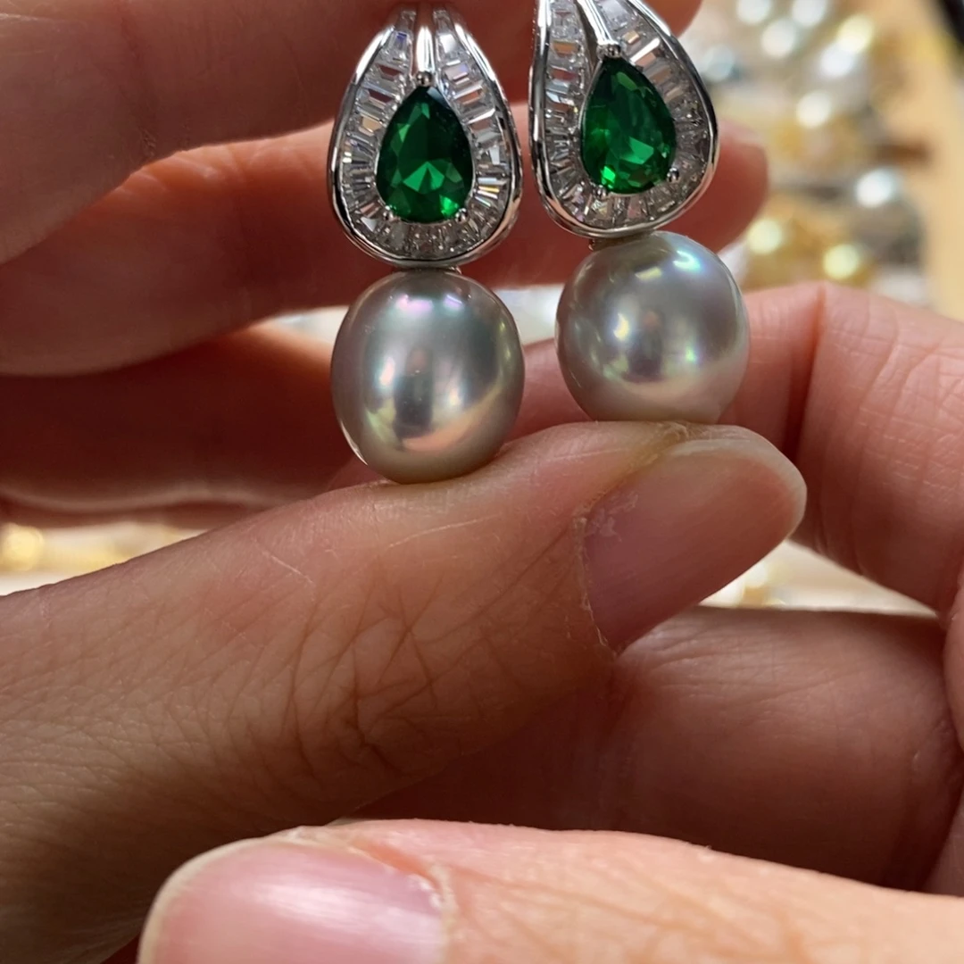 海水珍珠耳饰银S925镶嵌