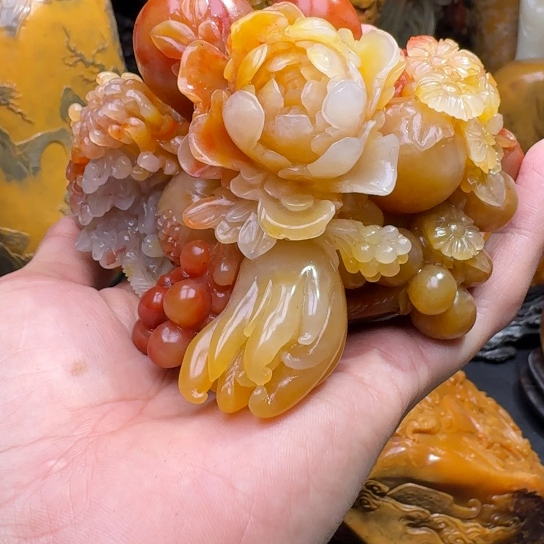 弱***千寿山石五彩芙蓉 立体雕刻 巧色巧雕