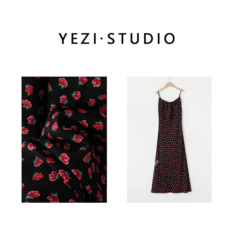 【巴塞罗那】法式风情斜裁真丝双绉印花绑带裙24231128