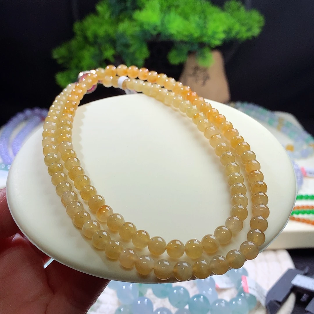 项链未镶嵌翡翠冰黄天然黄 沙棘黄 卡6mm