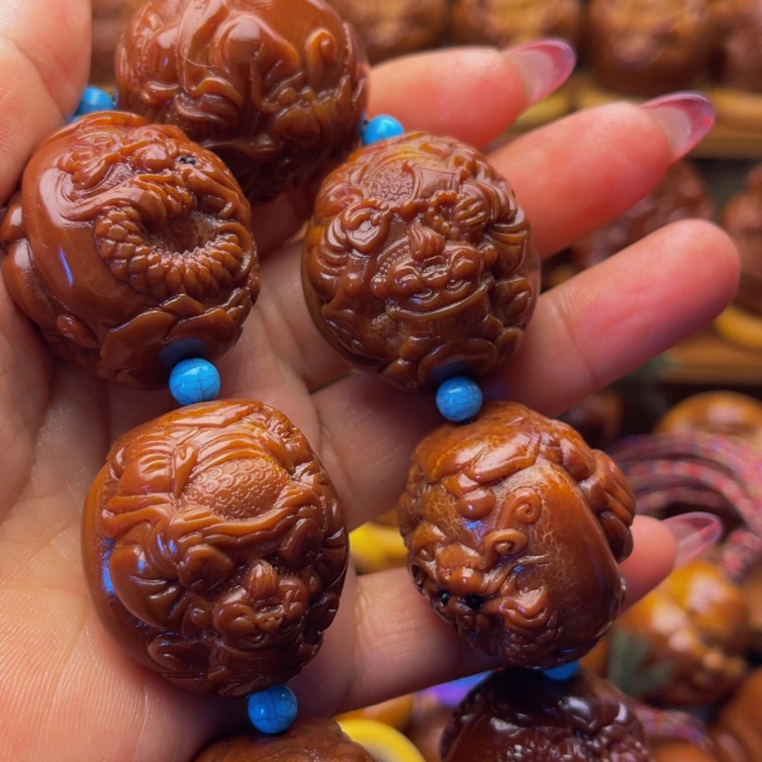 吊坠橄榄核九龙财神手持