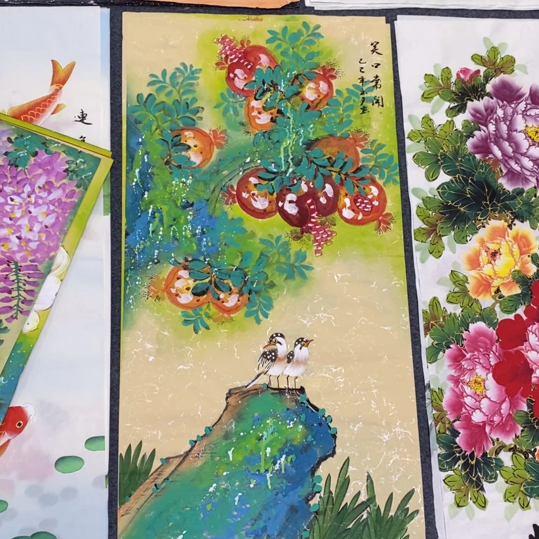 国画尺寸100✖️50三尺手绘精品泼彩花鸟