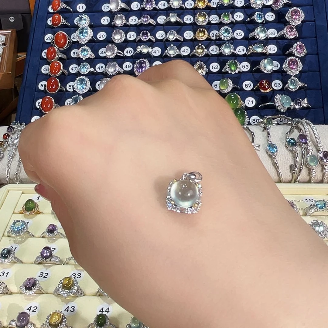 岫玉银S925镶嵌戒指吊坠