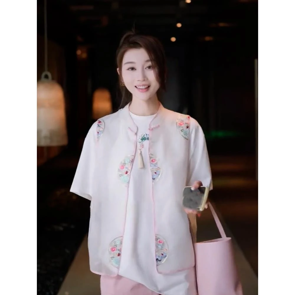 新中式国风女装2025新款夏季唐装马甲背心盘扣上衣短裤套装高级感