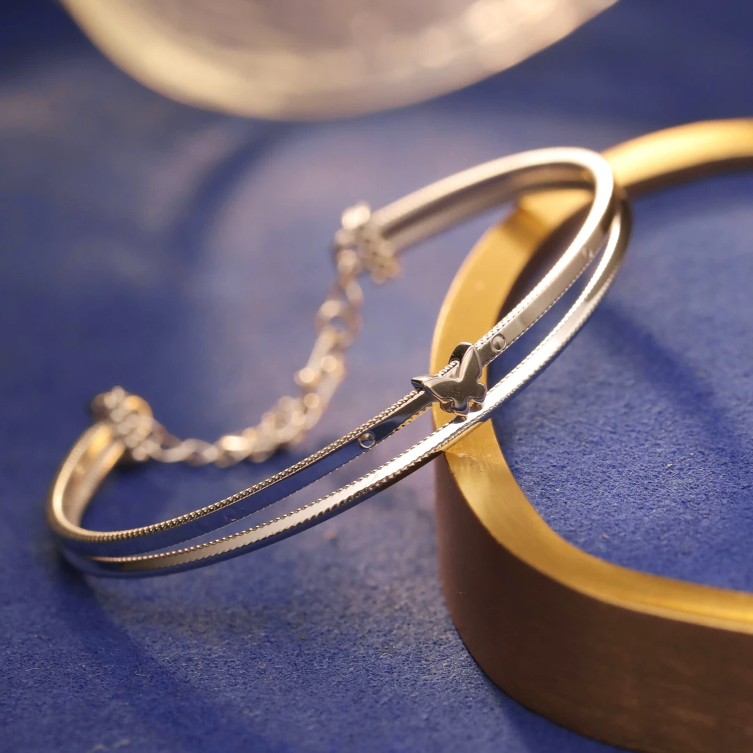 爱一铂金饰品PT950 蝴蝶双层手镯轻奢气质百搭时尚个性经典素款G1