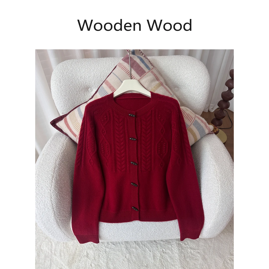 Wooden Wood“微醺时分”重磅山羊绒舒适高端气质感针织开衫P25467