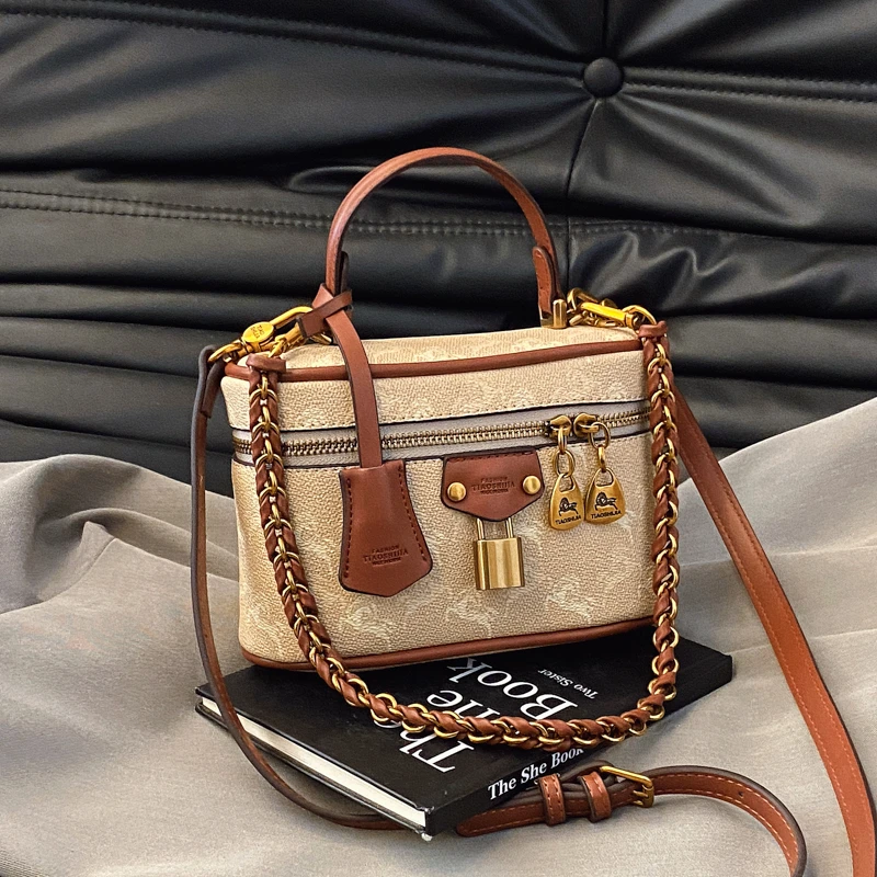 链条包包女2025新款时尚复古印花手拎盒子包高级感百搭单肩斜挎包