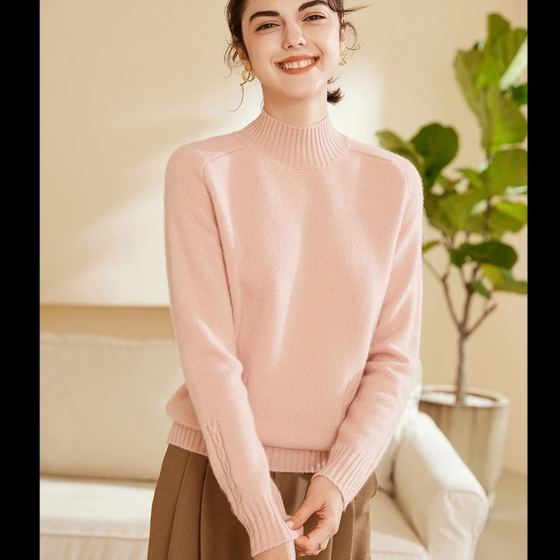 【马鞍肩】【双股加厚】纯山羊绒 半高领针织打底衫宽松毛衣