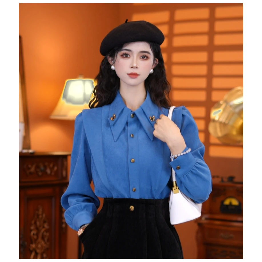 牧子【蔚蓝逸途】2025春款设计感加厚衬衫上衣01186