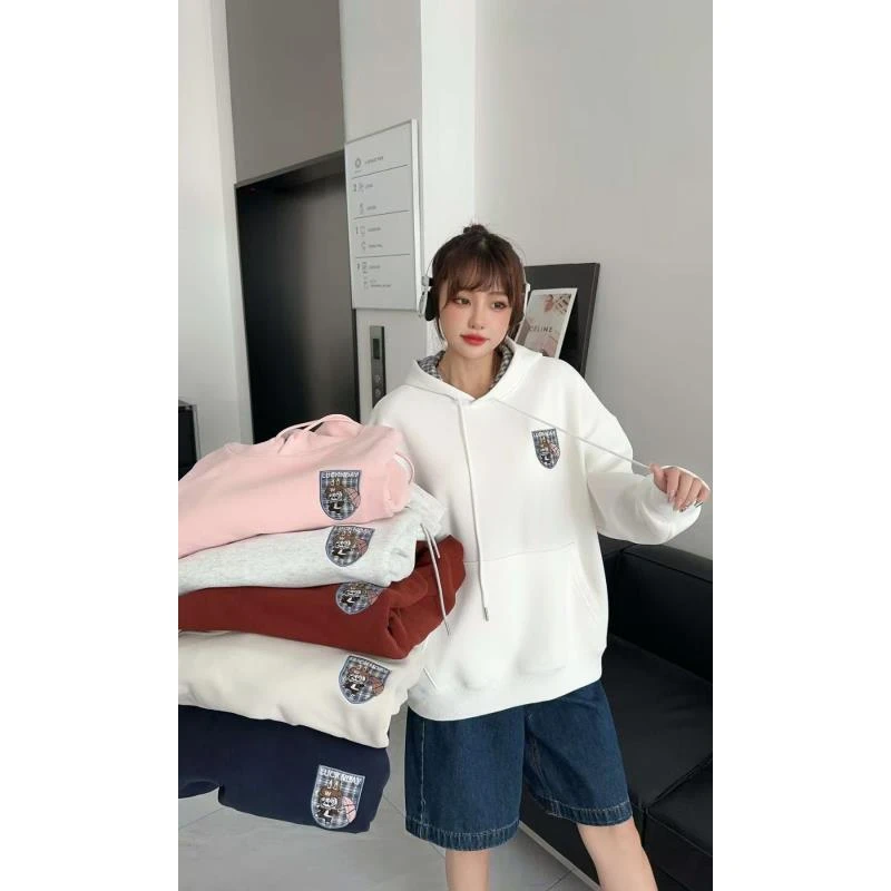 QY-韩版卫衣春秋连帽宽松百搭休闲时尚潮流刺绣上衣ins-6027