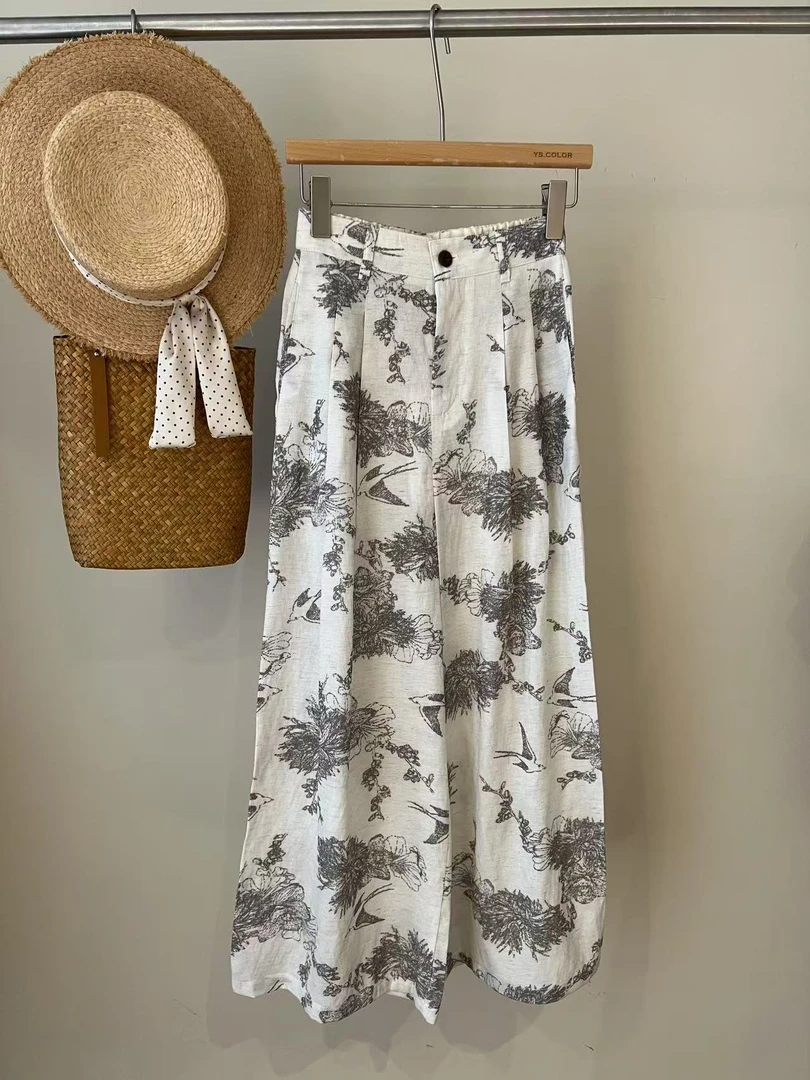 【香香严选】“印花阔腿裤”2025夏薄高腰显瘦慵懒松弛感休闲裤80370