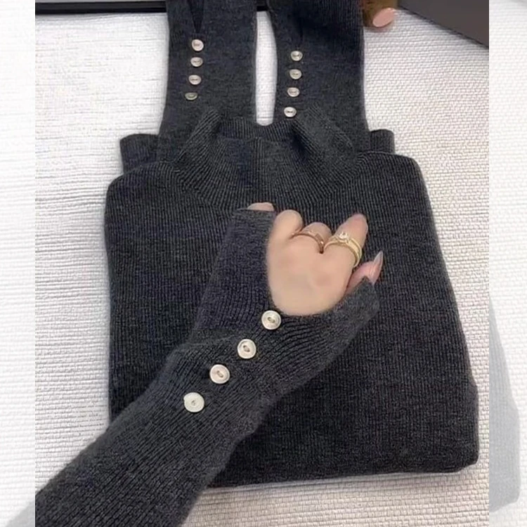 韩版秋冬季内搭灰色高领针织女高级感打底毛衣短款修身软糯上衣