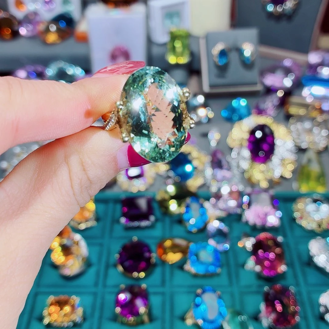 王***子绿水晶银S925镶嵌戒指戒指