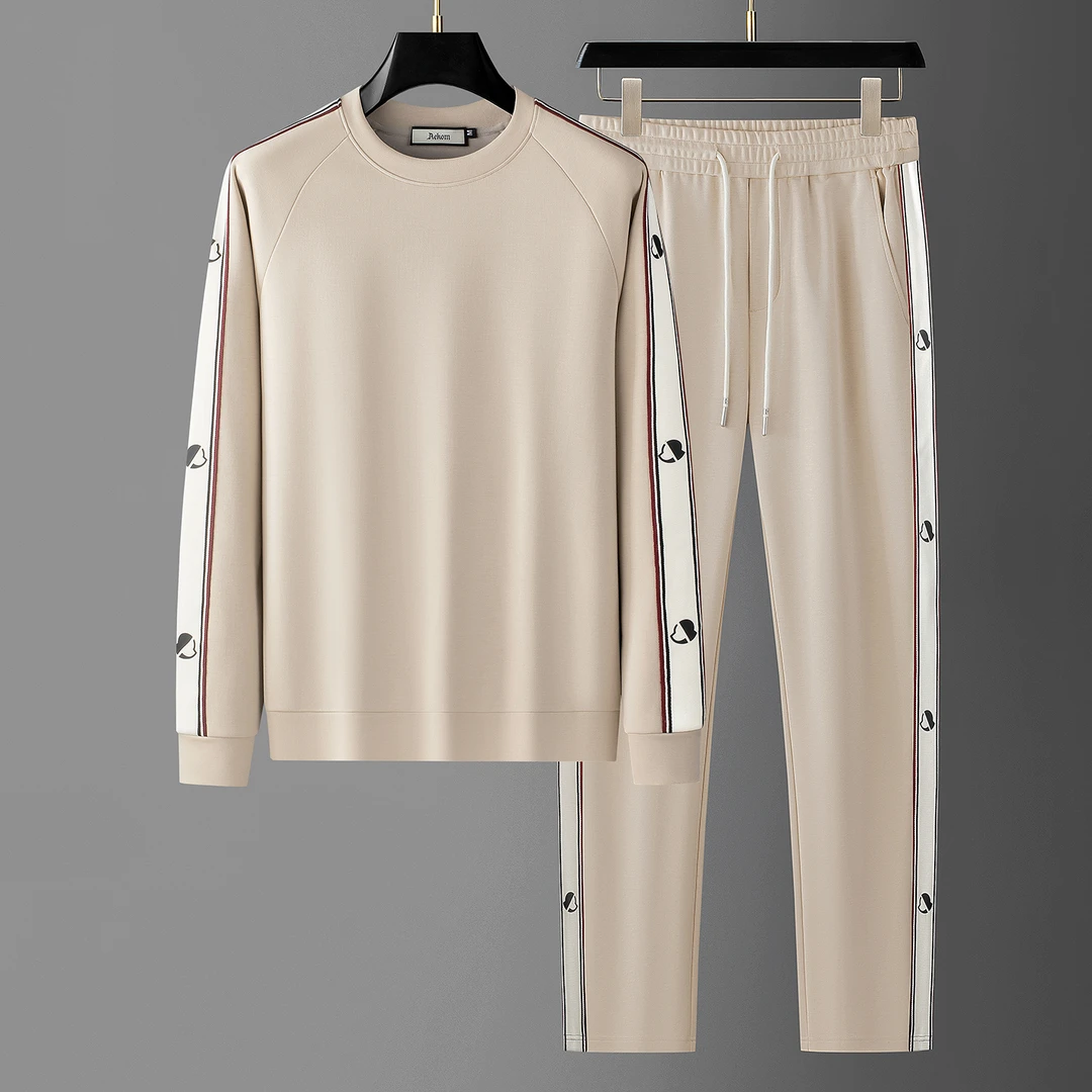 秋季潮流时尚莫代尔撞色织带男士卫衣两件套休闲百搭运动套装男