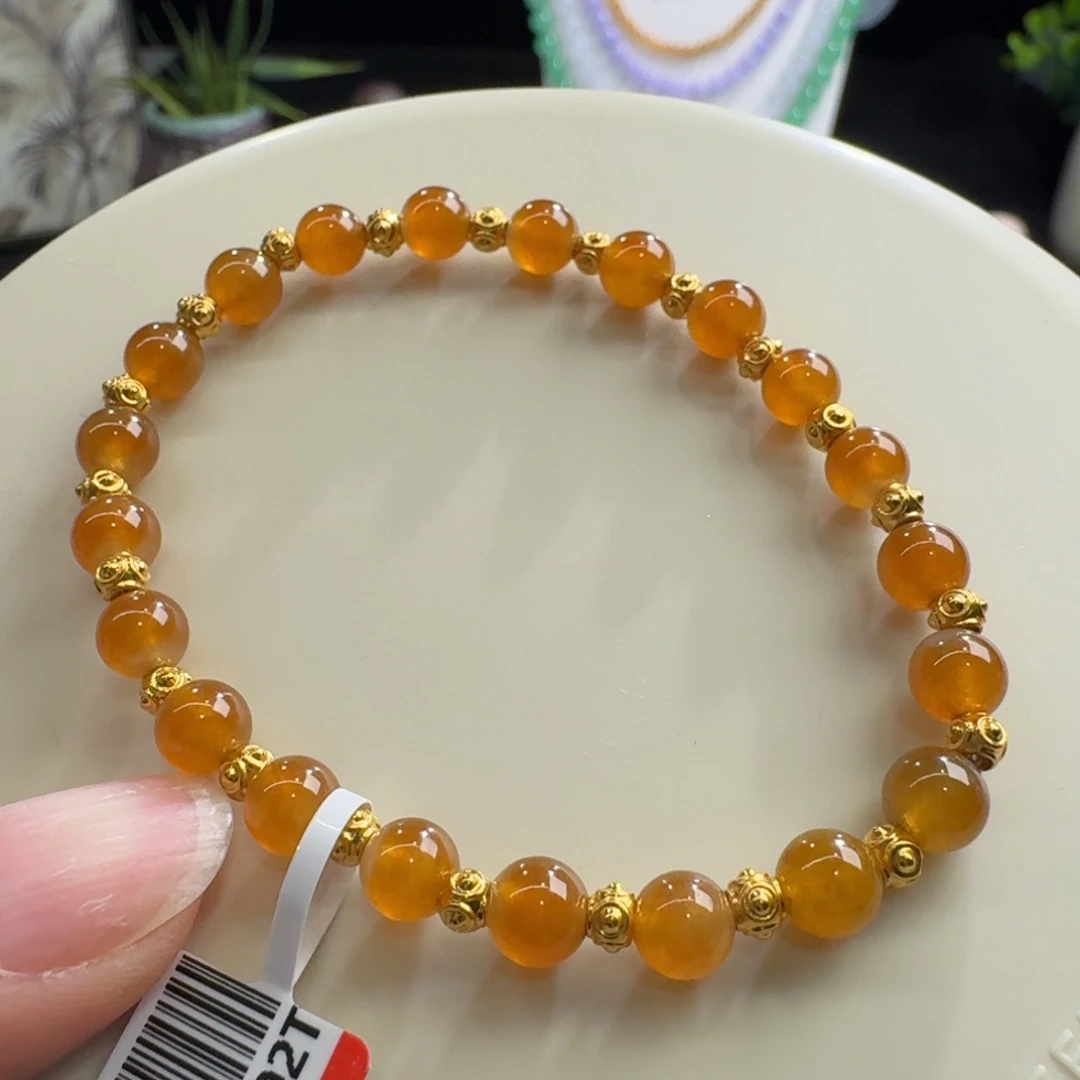 足金镶嵌手链翡翠冰橘红单圈5.9mm(足金0.98克)