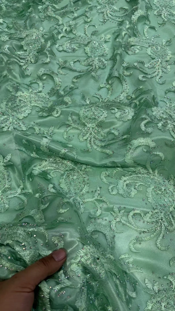 烫钻 网布 布料 苹果绿