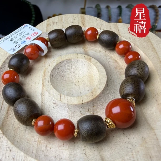 南红手串搭配香香桶珠