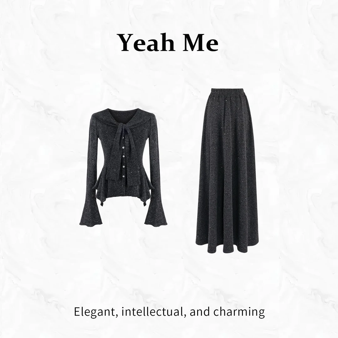Yeah Me/也觅【雾迟少女】秋季新款慵懒风高级感气质百搭半身裙套装