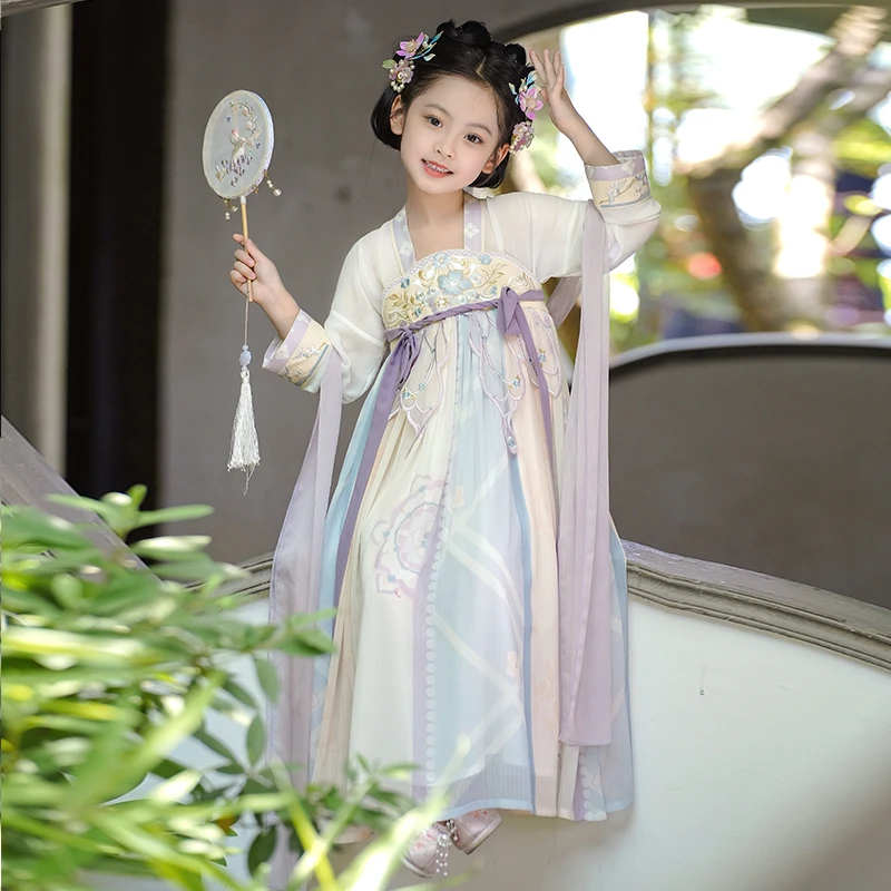 旗铂-晚风拂玉 新款2025春款汉服古风长袖女童汉服飘逸齐胸襦裙春