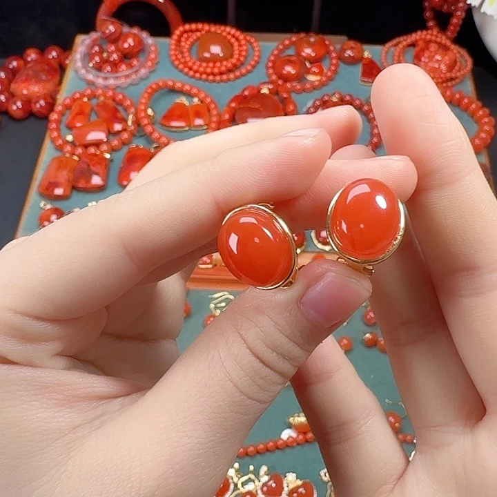 南红玛瑙银S925镶嵌耳环