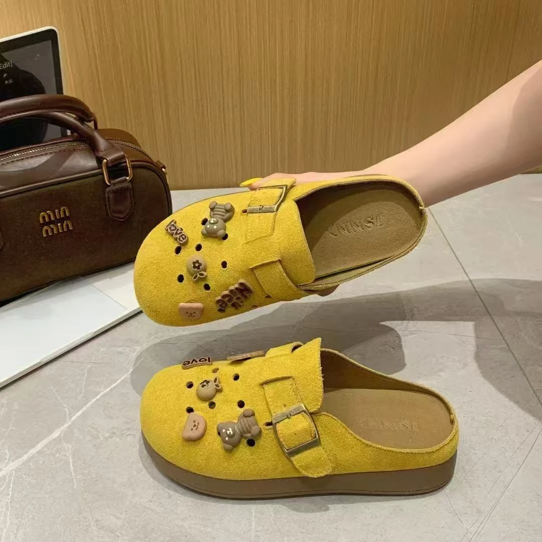 勃肯鞋女外穿小众复古黄色卡其勃肯鞋镂空可爱洞洞鞋