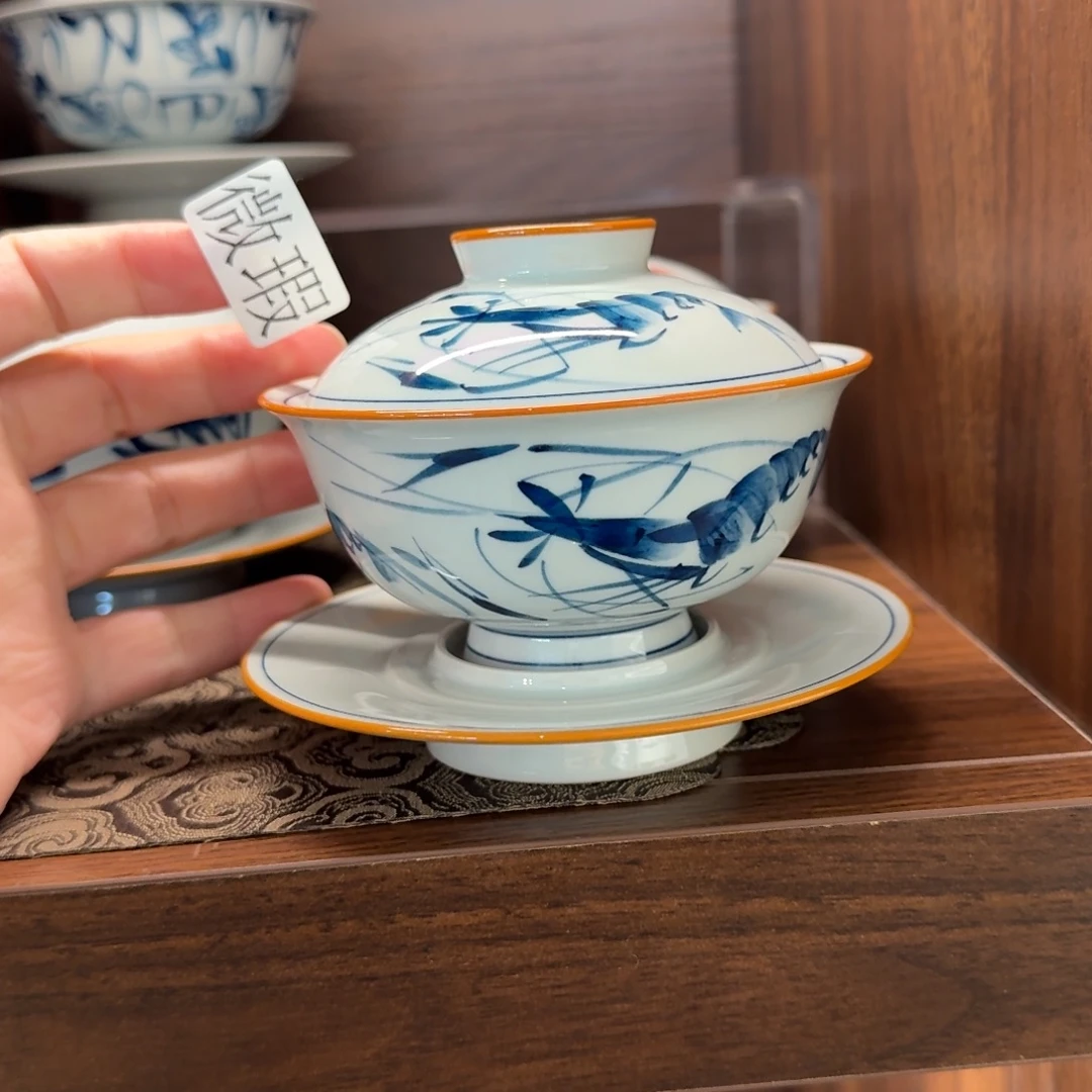 釉下手绘茶具微瑕