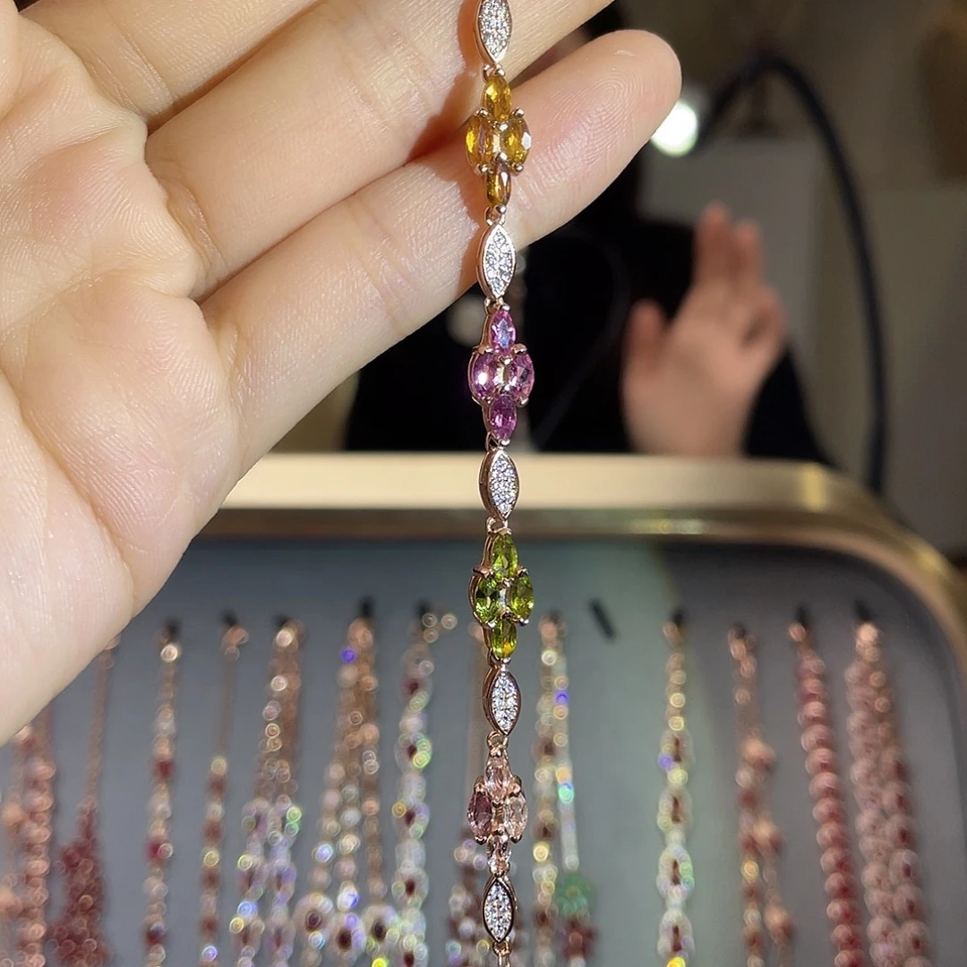 银S925镶嵌碧玺手链