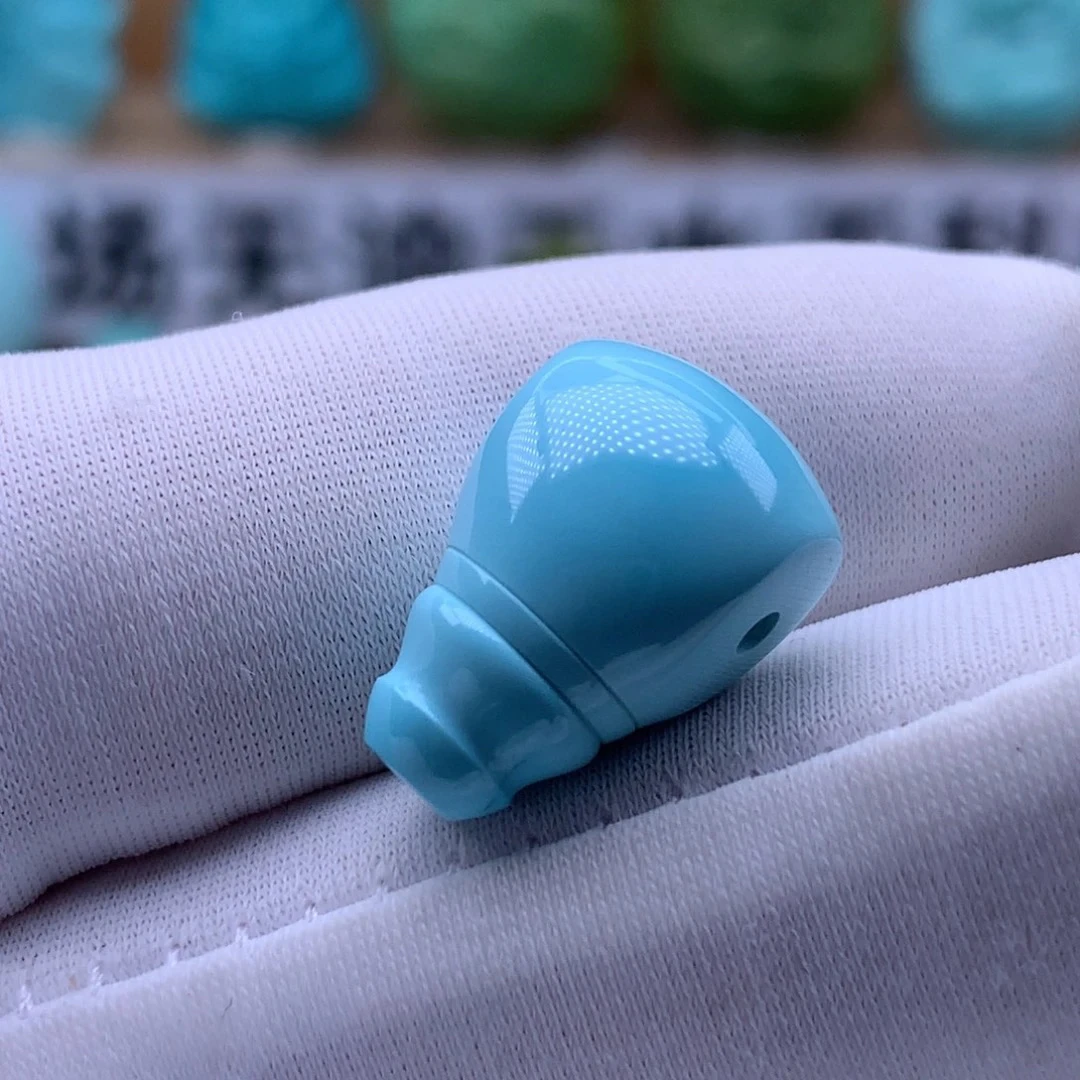 绿松石单颗天然精品可变色高瓷直切三通佛头文玩菩提diy琉璃配饰