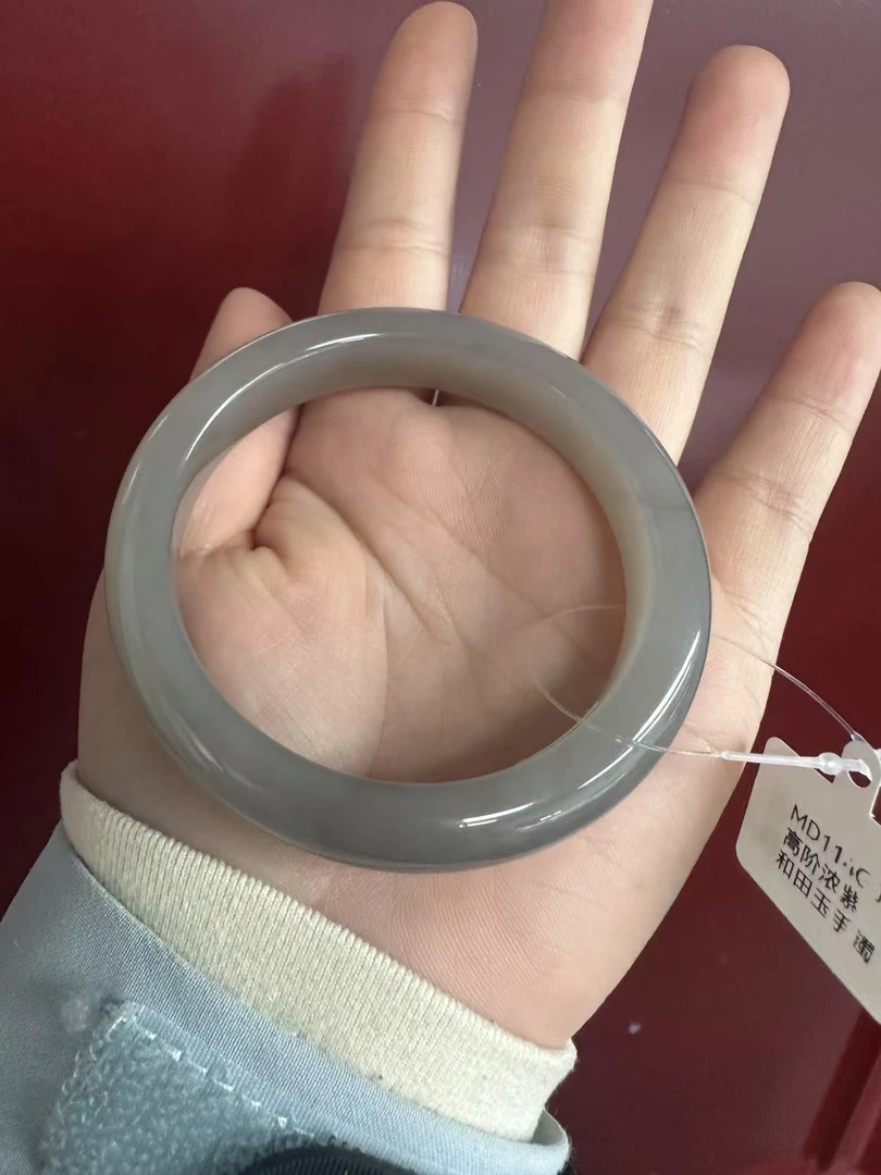 天然和田玉烟紫手镯55圈口