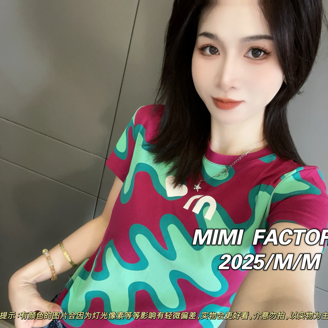芈芈 2187 2025新款短袖 创意欧货设计短袖T恤女修身显瘦上衣XCTQ