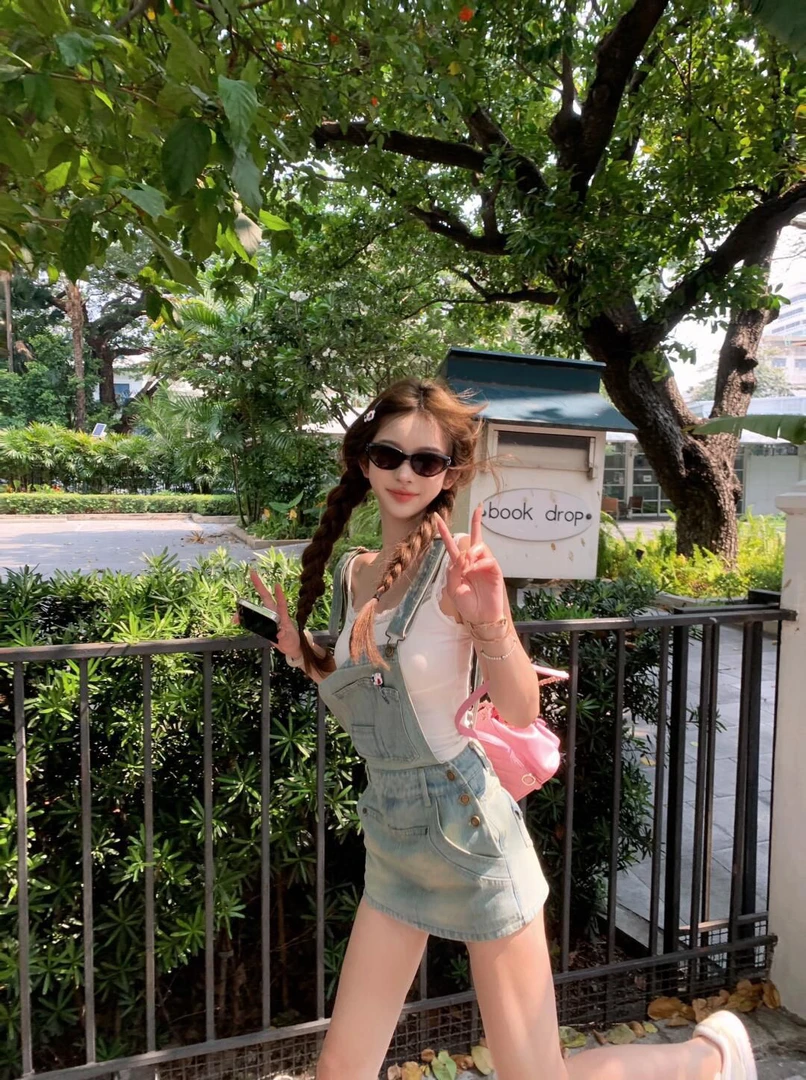 欧美式千禧辣妹复古水洗牛仔背带裙女夏季宽松显瘦包臀字短裙裙子