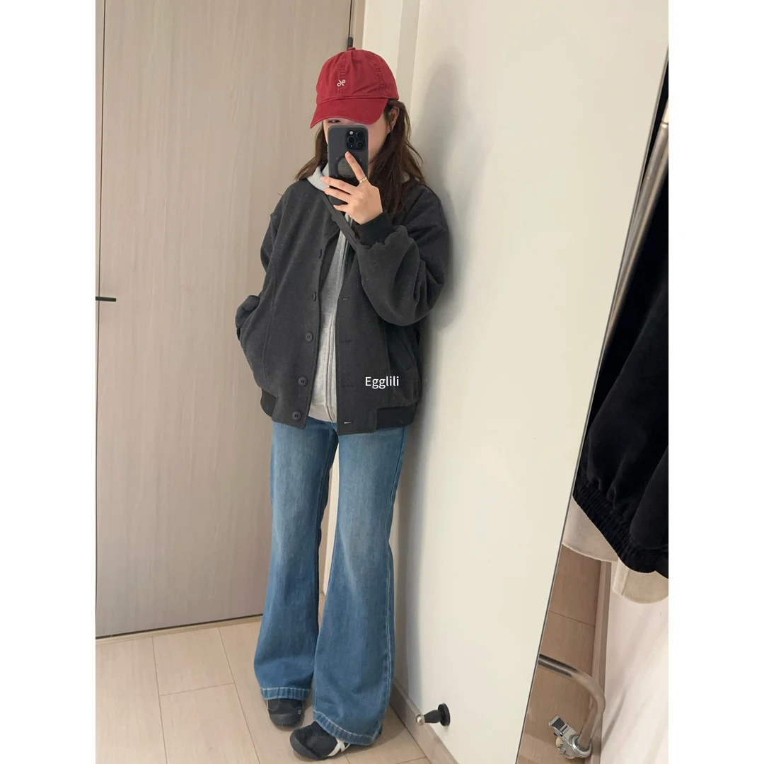 【加厚呢绒棒球服】韩版排扣外套