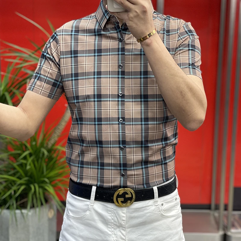 [专柜品质]欧货男士衬衫2025夏季新款格子时尚上衣休闲潮流百搭